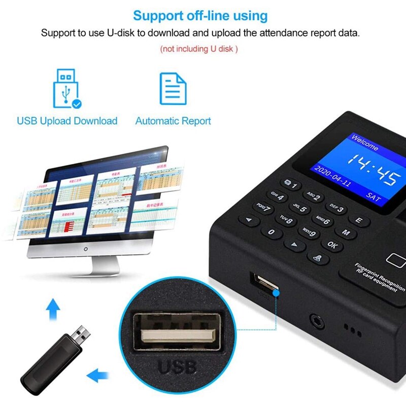 Intelligent Biometric Fingerprint Time Attendance Machine Check-in Device Access Control Keypad with RFID Key Fobs