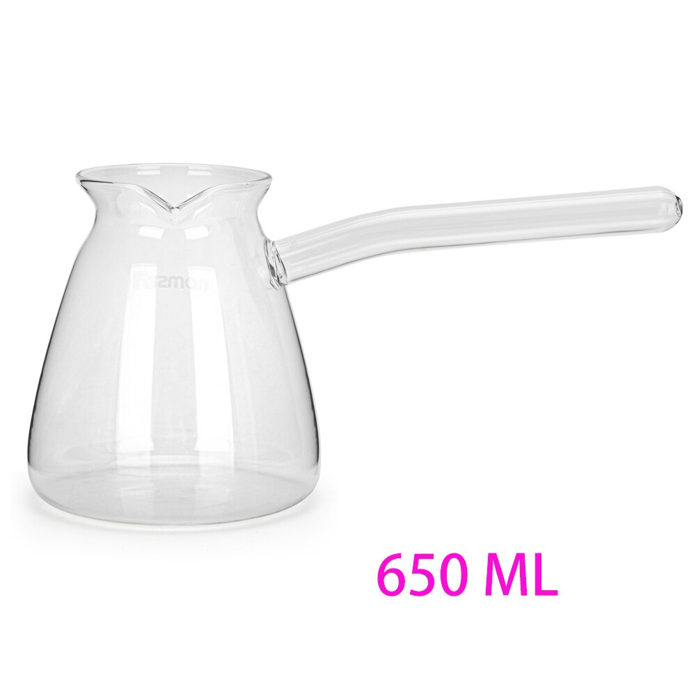 Lämmönkestävä lasi turkkilainen kahvipannu 500/650ml turkki manuaalinen kahvinkeitin läpinäkyvä espresso kahvinkeitin vedenkeitin tee: 650 ml