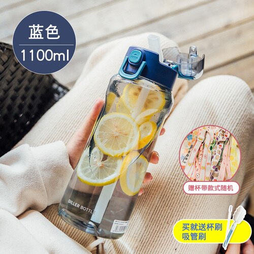 Transparent enkel vattenflaska kawaii söt snygg liten bärbar vattenflaska miljövänlig utomhus frasco drinkware  ab50wb: H 1100ml