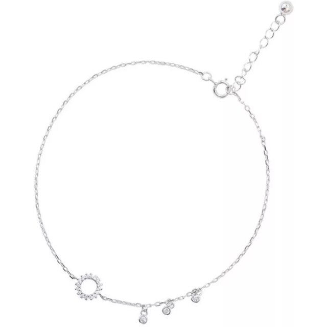 Tobillera de Plata de Ley 925 para mujer, pulsera con borla de circonita redonda, tobillera geométrica, joyería de playa de verano: Default Title