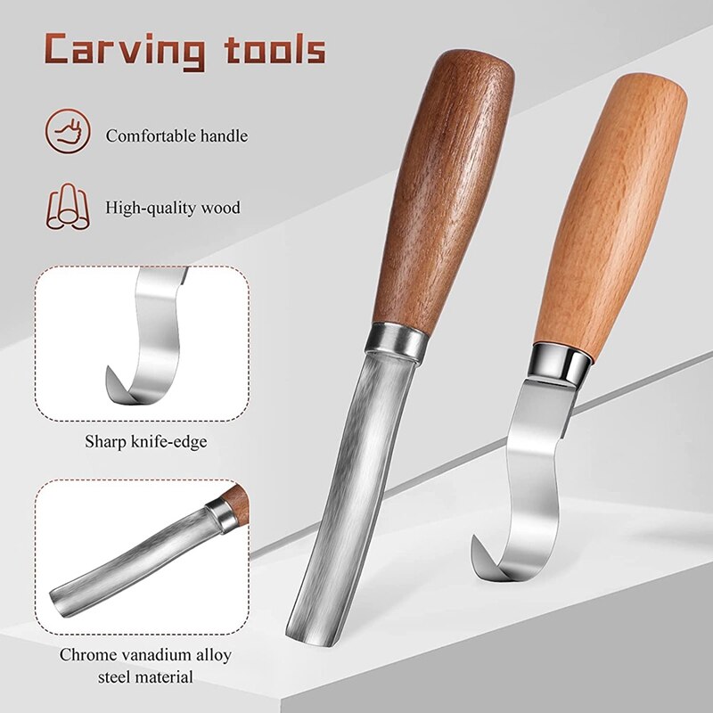 4 Pieces Wood Carving Tools Kit, Spoon Carving Hook Knives With Wood Carving Gouge Chisel Bowl Scoop Carving Set