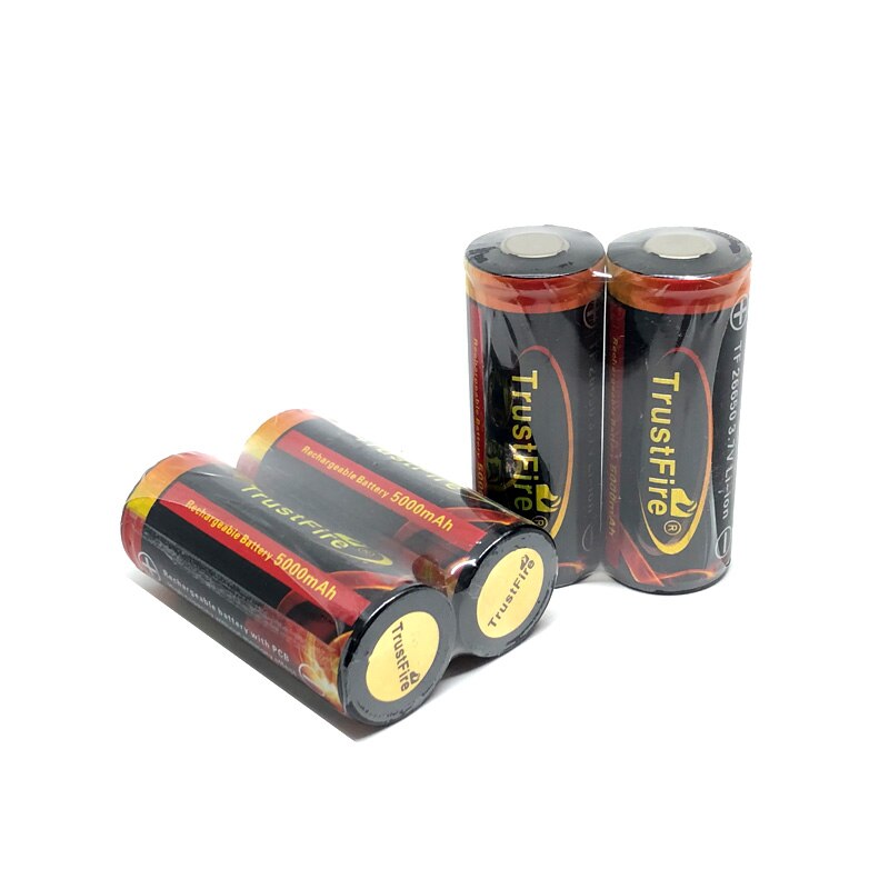 Trustfire uppladdningsbara 3.7v 5000 mah 26650 li- jonbatteri litiumbatterier med skyddskrets för 26650 ficklampor