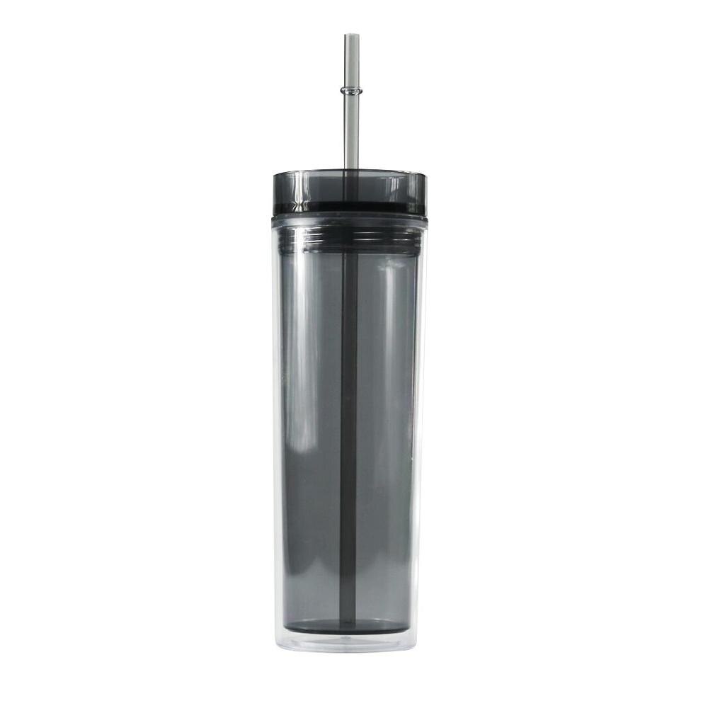 Vaso Delgado acrílico de 16oz con tapa y pajita, vasos de plástico coloridos, botella de agua de plástico aislada para: 06