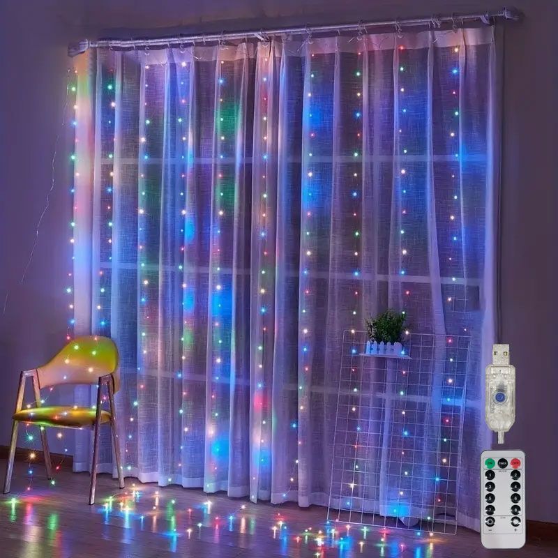 Guirnalda de luces de cortina USB, 8 modos de luz LED navideña para Año , dormitorio, vacaciones, boda, cumpleaños, decoración, luz nocturna de pared