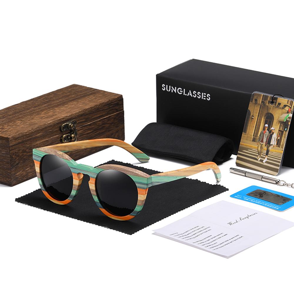 Gm Kleur Bamboe Ovale Zonnebril Hout Gepolariseerde Zonnebril Mannen Vrouwen Mode Bril UV400 Bescherming Eyewear Houten Vierkante Doos: Black