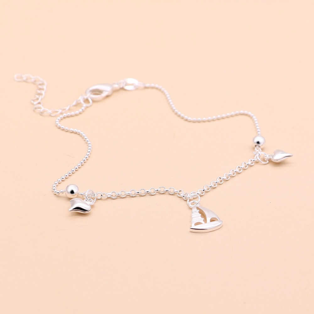 Bracelets de cheville en argent sterling 925 pour femmes, bijoux de pieds nus, en forme de cœur, Crochet, sandales,