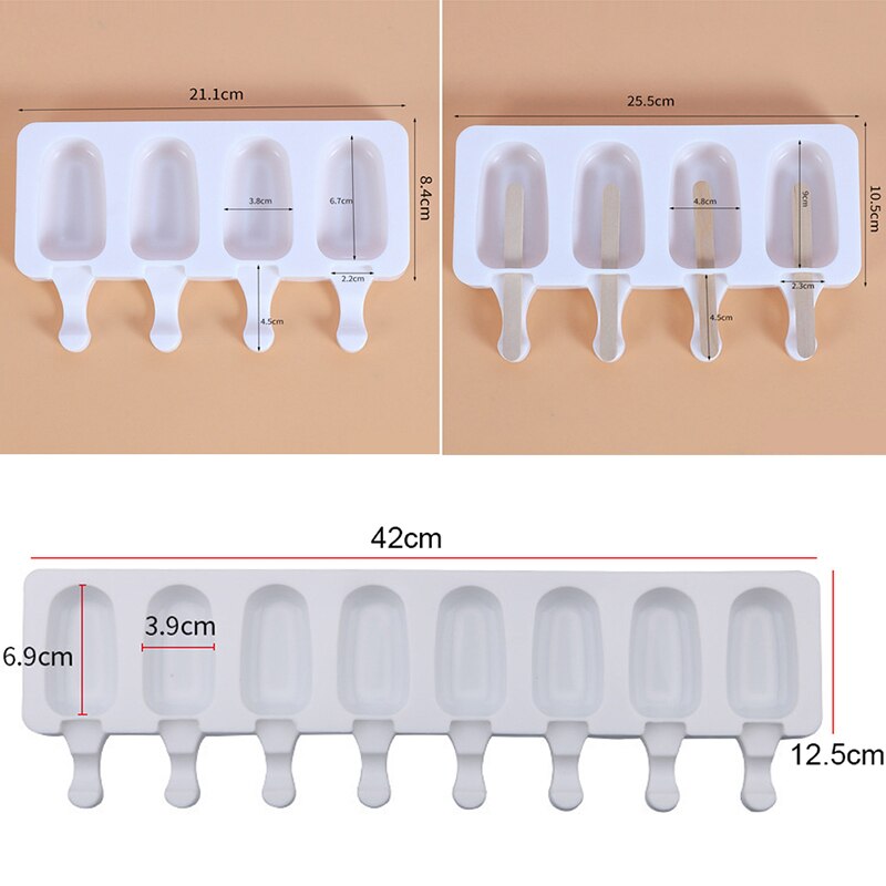 4/8 komórek silikonowe formy lód forma na krem zestaw z drewniane patyczki silikonowe czekoladowe lód Muzyka pop forma owalna forma robić lodów na patyku kostkarka robić lodu taca