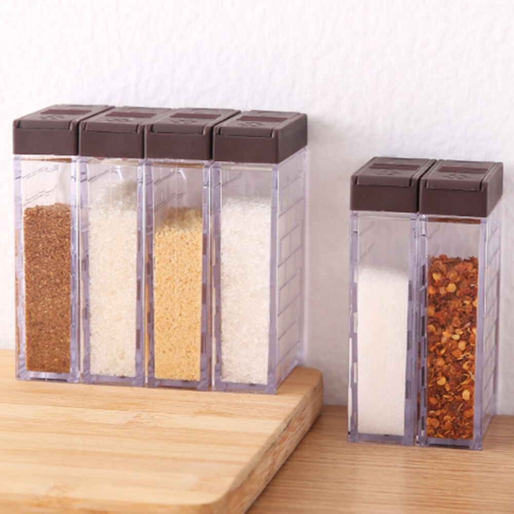 6 Stks/set Keuken Levert Huishoudelijke Combinatie Eenvoudige Transparante Kruiden Base Twee-weg Open Cover Spice Box Set MJ1020