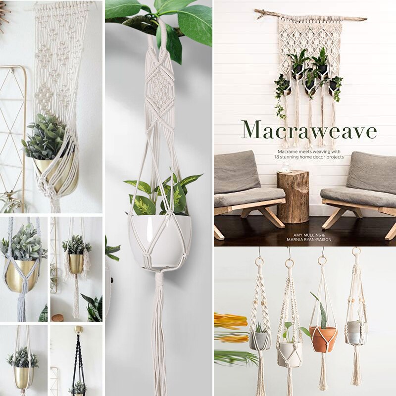 Pot de Fleurs Suspension pour Plantes en Macramé pour Jardin et Cour, Panier Suspendu Fait à la Main pour Décoration Murale