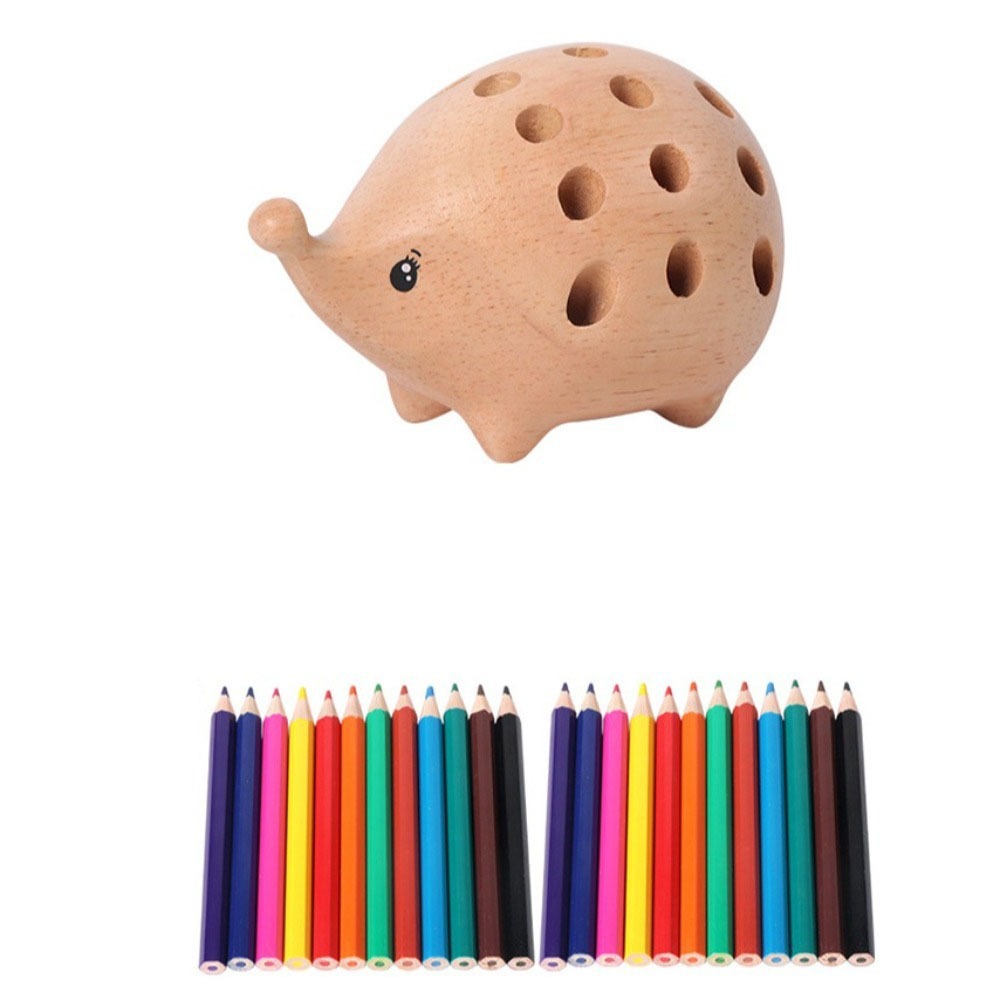 Portalápices de erizo con 21 agujeros, juego de soporte para lápices artísticos de madera, decoración de mesa de superficie lisa, contenedor para bolígrafos, almacenamiento de escritorio: Default Title
