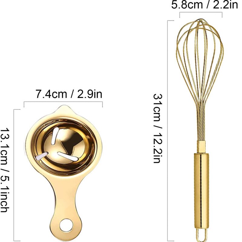 2Pack Gold Keuken Garde En Ei Separator Set, food Grade Rvs Eiklopper En Eigeel Goud Separator Voor Koken: Gold