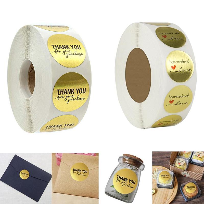 Rollo hecho a mano con corazón de amor, etiqueta de sellado, adhesivo de papel Kraft Natural, pegatinas de de manualidades, 500 Uds. Por rollo
