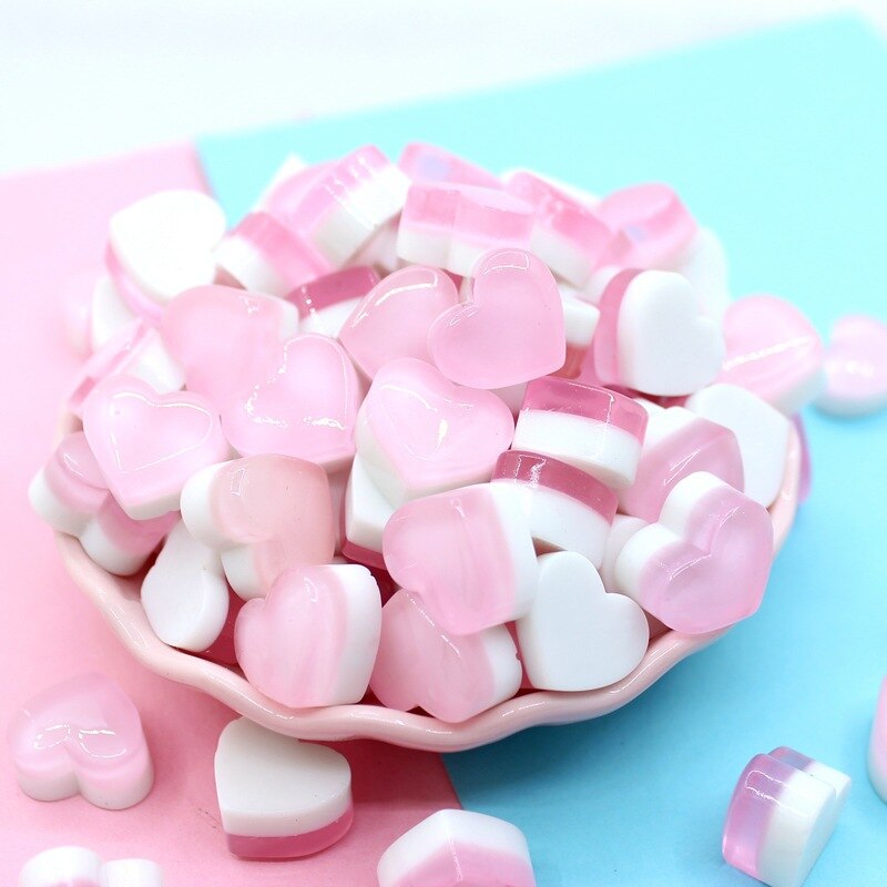 Boxi10/20pcs/pack Slime Additives Charms Resin Hearts Candy DIY Kit Slime Filler For Fluffy Clear Crystal Slime: Pink 20pcs