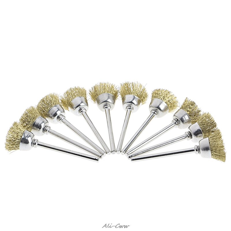 10 stuks mini draadborstels messing komschijf voor slijpmachine of boormachine 3 mm x 18mm