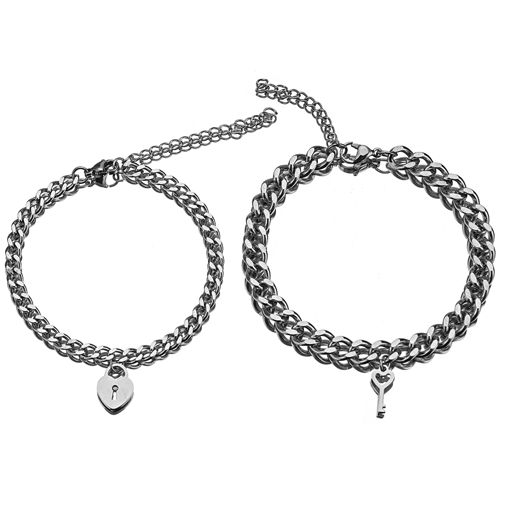 2 stks/set Lock key Paar Rvs Paar Armband voor Mannen en Vrouwen Waterdicht Kleurvast Sieraden Valentijnsdag Cadeau