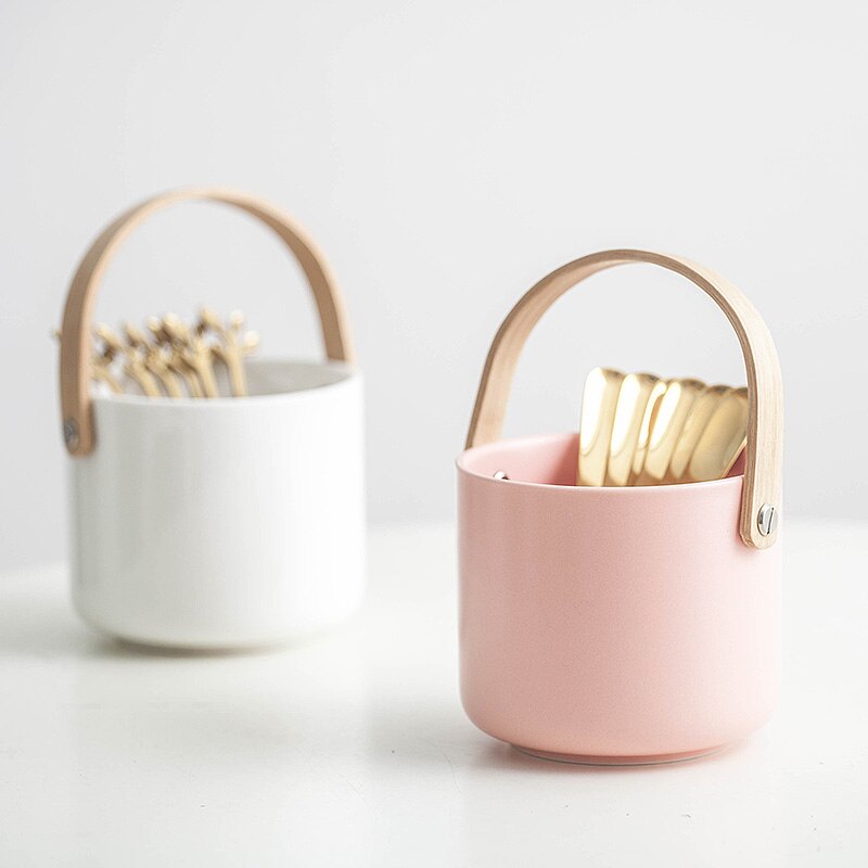 Nordisk kunst luksus frugtgaffel keramisk opbevaringstank moderne minimalistisk hjemmekage dessertgaffel køkken spisepinde ske opbevaringsbur