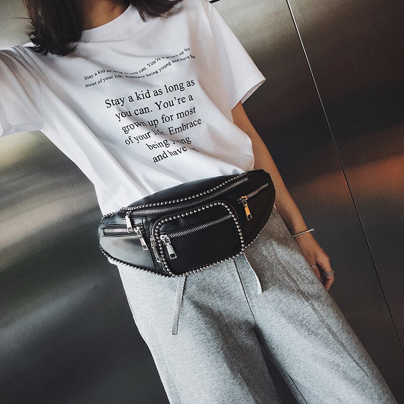 Tas dames stijl schoudertas klinknagel pu sling bag dames sport heuptas