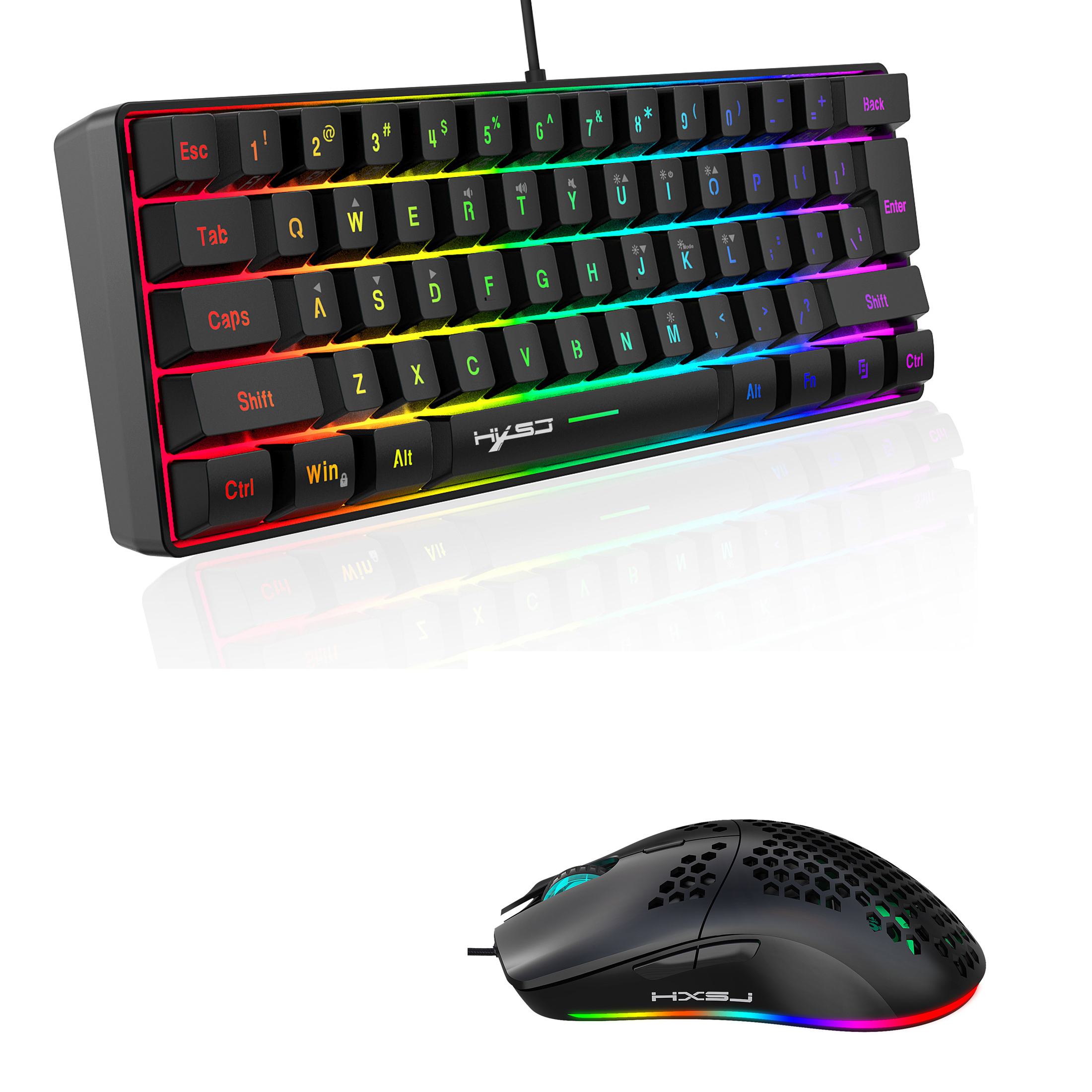 Gaming-Tastatur- und Maus-Kombination, Mini-kabelgebundene 61-Tastatur, RGB-Hintergrundbeleuchtung, 6400 CPI-Maus, Tastatur und Gaming-Maus für Box-PC-Lapt