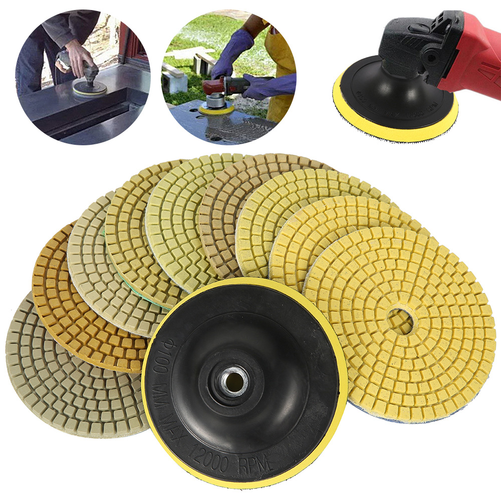 10-teiliges Diamant-Polierpads-einstellen, Körnung 50–6000, 10,2 cm, 100 mm, Nass-/Trockenpolier-Unterstützer, Granit, Marmor, Beton, Schleifscheiben-einstellen