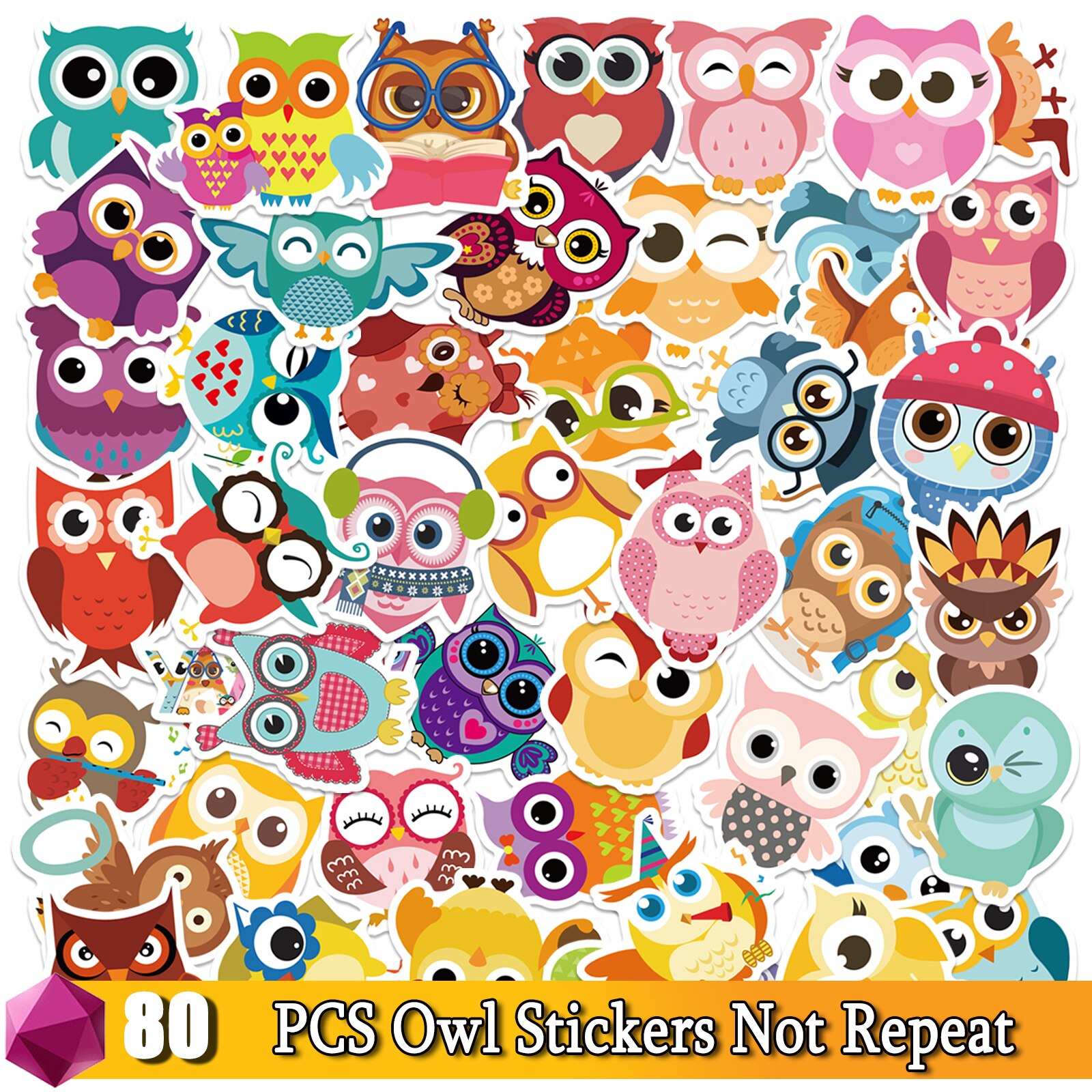 Easter Day Stickers Cartoon Anime Sticker Festival Pack for Laptop Bicycle Motorcycle Guitar Skateboard Decals Kids Toy Decal: 80 Pcs Owl