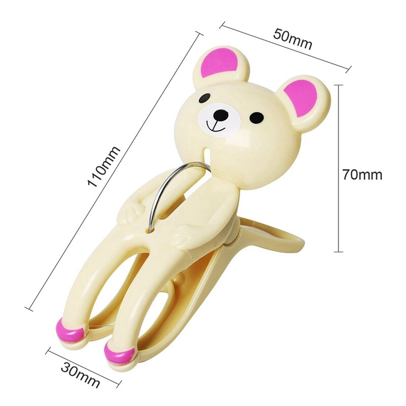 Cartoon Clip Set of 2 Plastic Bear Clips to Attach Towels to Beach and Sun Loungers Curtain Clip Mosquito Net Clip