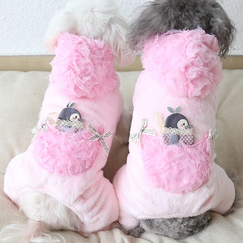 Bloem Pinguïn Hond Kleding Winter Warme Hond Badjas Jumpsuits Hond Pyjama Dikke Jassen Kleding Voor Honden Kat Yorkie Roze