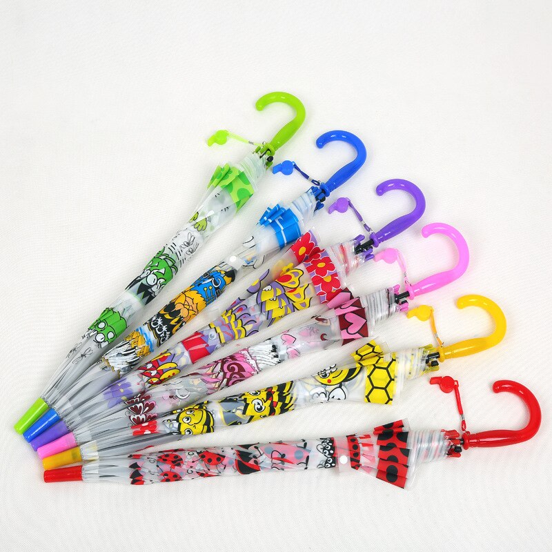 Sunny And Rainy Long-Handle Baby Umbrella Cartoon Children's Umbrella PVC Transparent Multicolor Children's Umbrella: Parallel style