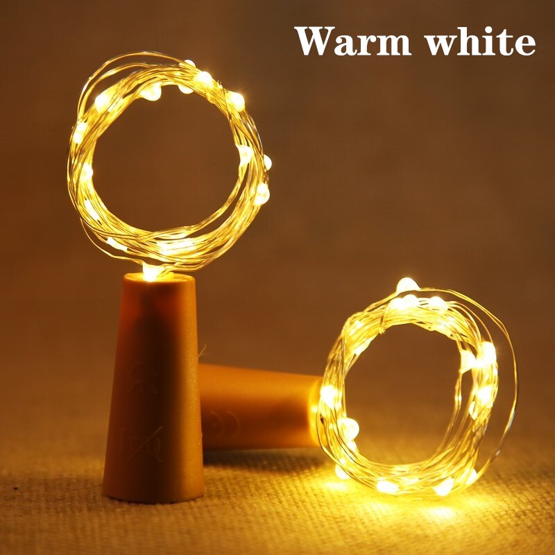 Guirlande lumineuse en fil de cuivre en forme de liège, lampe solaire/batterie, pour bouteille de vin, féerique, décoration de fête de mariage et de noël: warm white / Battery Power