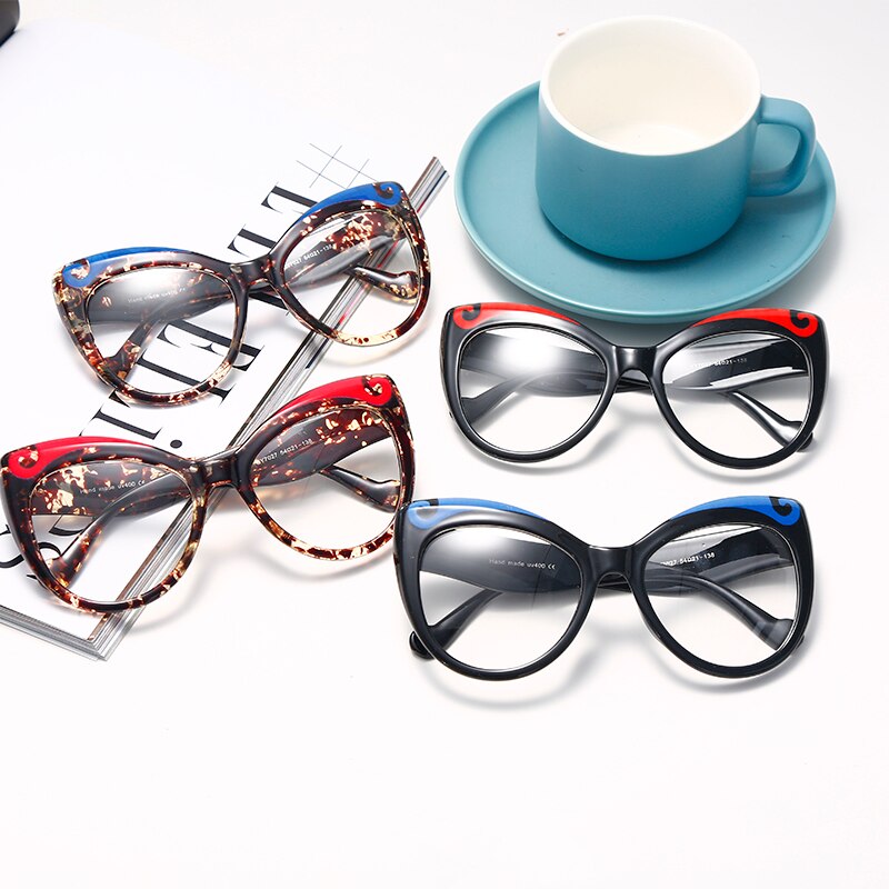 Monture de lunettes œil de chat pour femmes, monture de lunettes optiques, Anti-bleu, pour hommes, lunettes à verres transparents