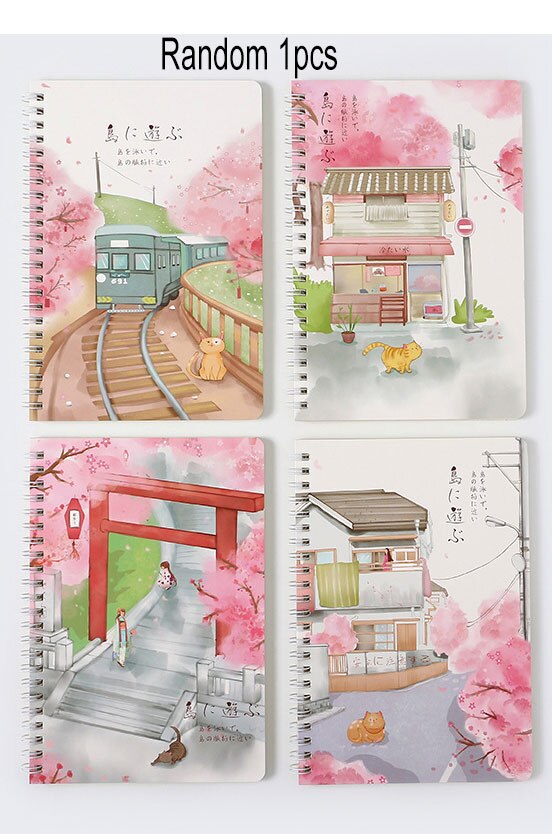 60 Sheet A5 Loose Leaf Cartoon Small Coil Notebook Horizontal Line Notebooks School Office Stationery Small fresh: C