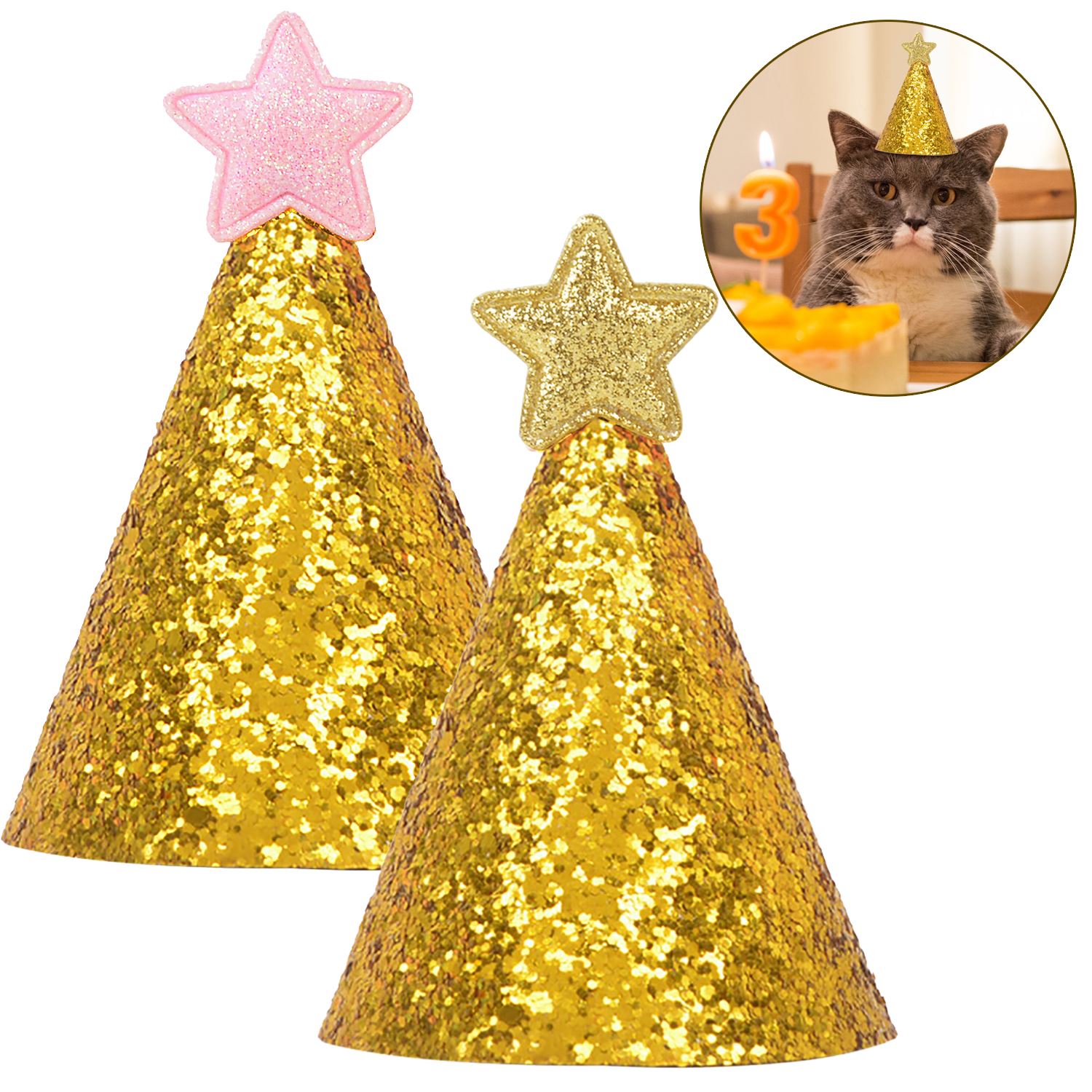 2 uds mascota cumpleaños sombrerería de gorras sombrero traje de de sombreros brillo lentejuelas sombreros con estrellas ropa para mascotas Ropa Accesorios