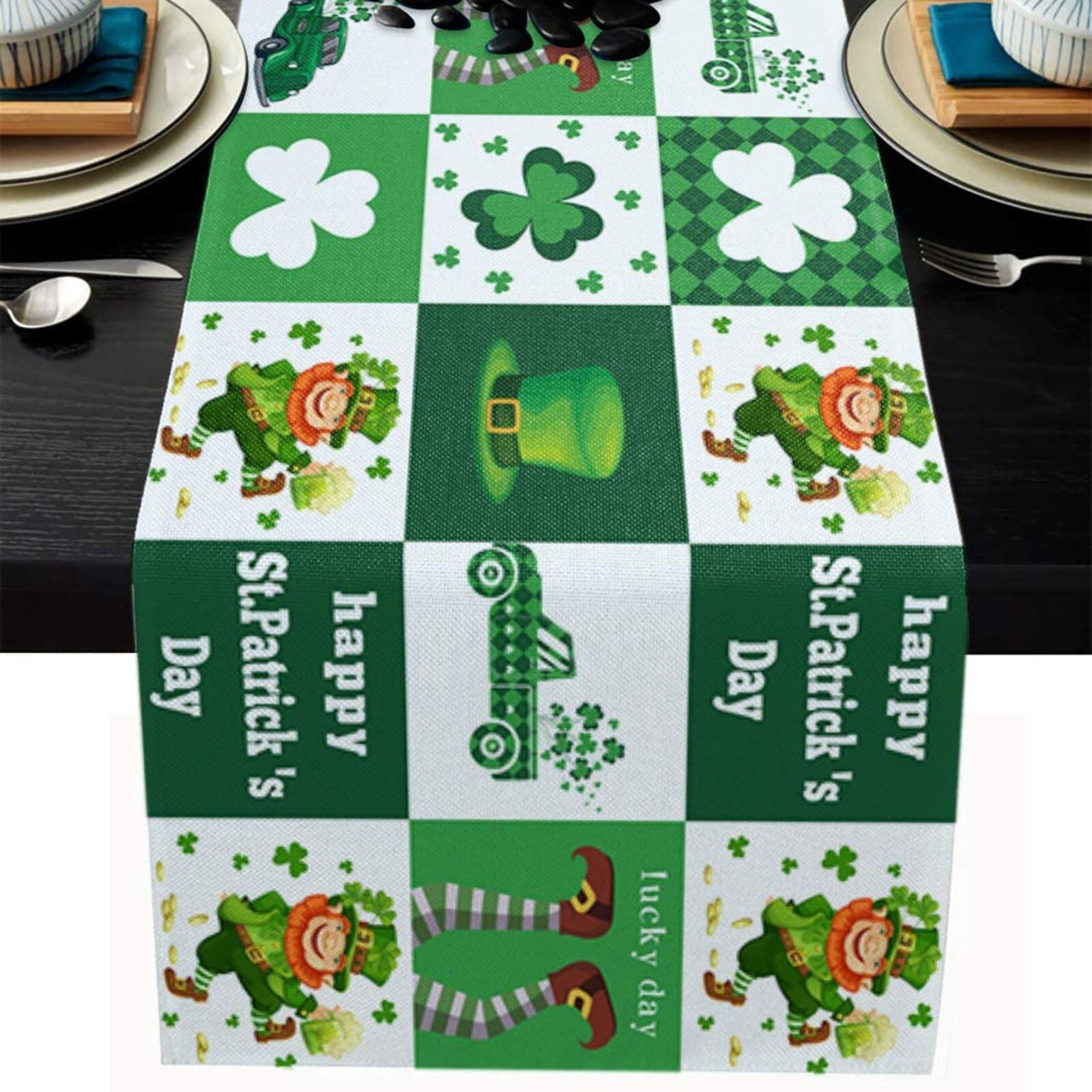 St. Patrick Dag Gedrukt Eettafel Runner Voor Familie Partijen Decor Decor Voor Familie Partijen Decor Doek