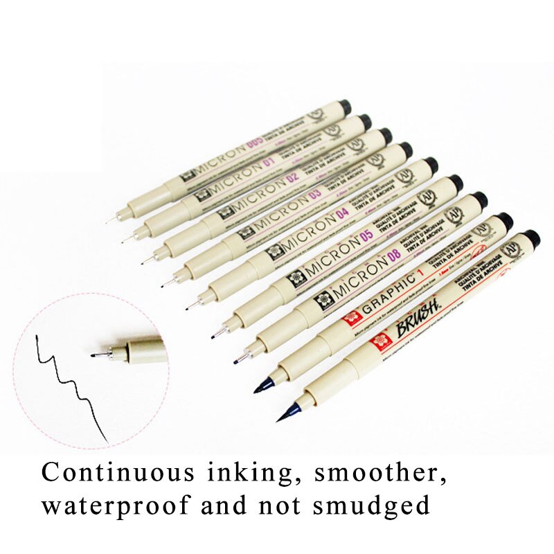 Plastic Multi Purpose Quick Dry Micron Pens Cherry Blossom Signature Pen Hand-drawn Waterproof Sketch Needle Pen Black Ink 1Pcs