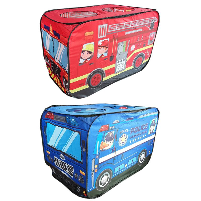 Tente de jeu pliable camion de pompier/Police Polyester tissu voiture modèle Playhouse extérieur pour les tout-petits facile à plier pop-up ouvert