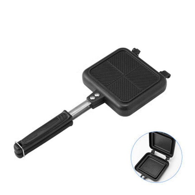 Double-Sided Sandwich Pan Non-stick Foldable Grill Frying Pan for Bread Toast Breakfast Machine Waffle Pancake: 02