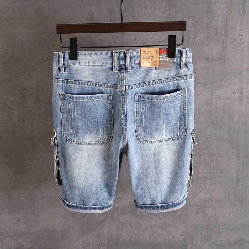 Mcikkny heren cargo casual denim shorts zijzakken blauwe jeans shorts voor mannen gewassen maat 28-36