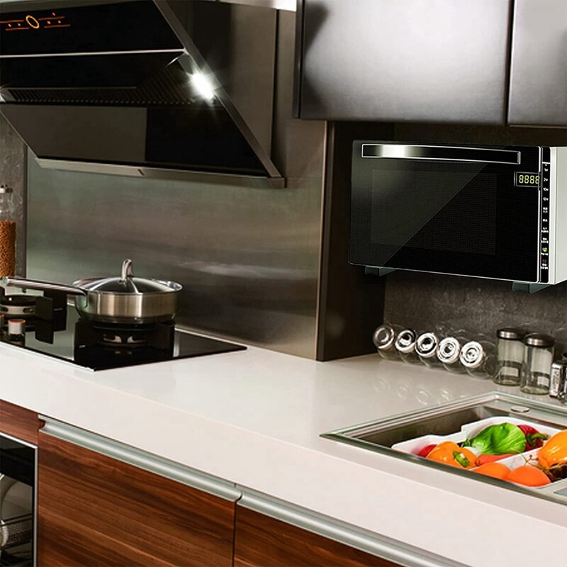 Universal Wall Mount Microwave Brackets,Foldable Kitchen Stretch Oven Stand Shelf Rack Load 220 Lb (Set of 2)