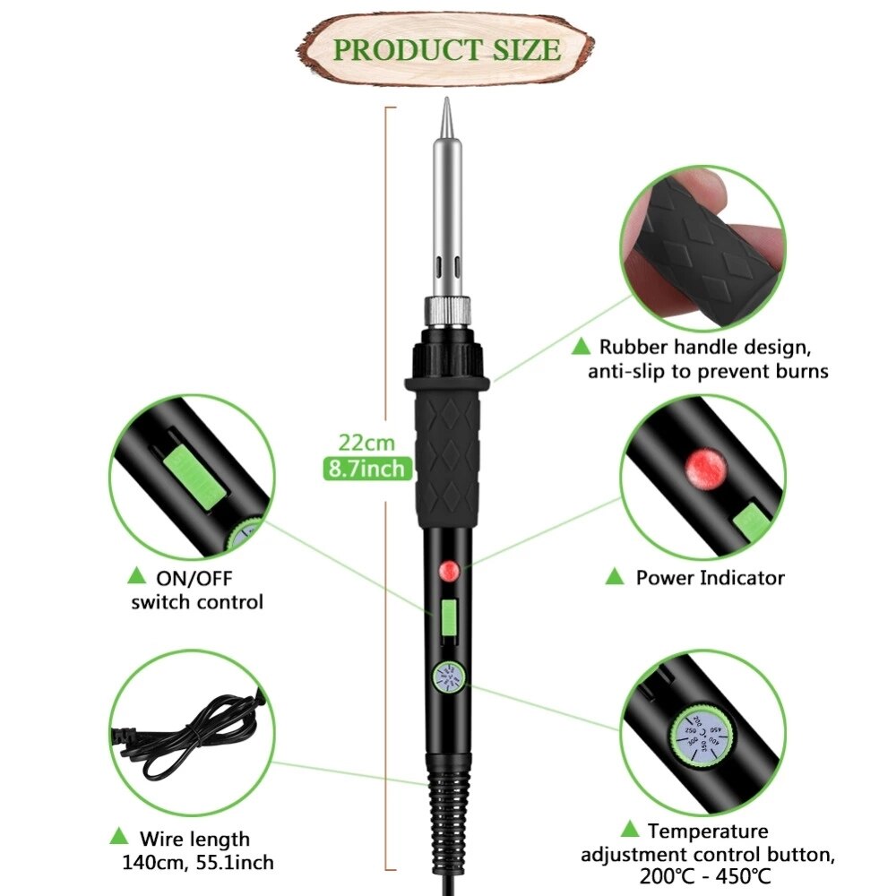 Wood Burning Art Kit Carving Pyrography Pen Kit 60W Adjustable Temperature Soldering Iron Welding Wood Embossing Burning set