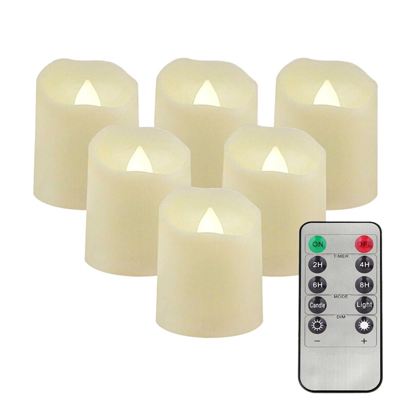 Vela electrónica de 12 uds, 10 teclas, Control remoto, temporización Led de plástico, vela sin llama impermeable para Halloween y Navidad: Default Title