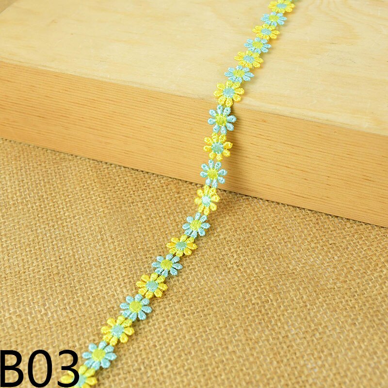 3 yards 12mm broderi lille marguerit bånd rulle polyester blomst blonder stof trim til gør-det-selv tøj syning håndværk tilbehør levering: B03