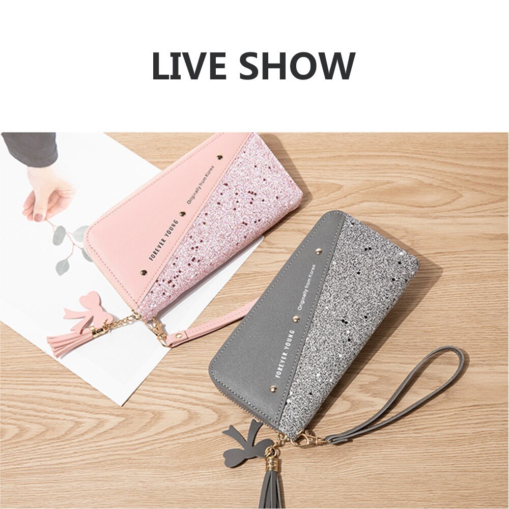 Sequined Patchwork Glitter Wallet for Women Long PU Leather Wallet Coin Purse Female Wallets Girls Wholeale