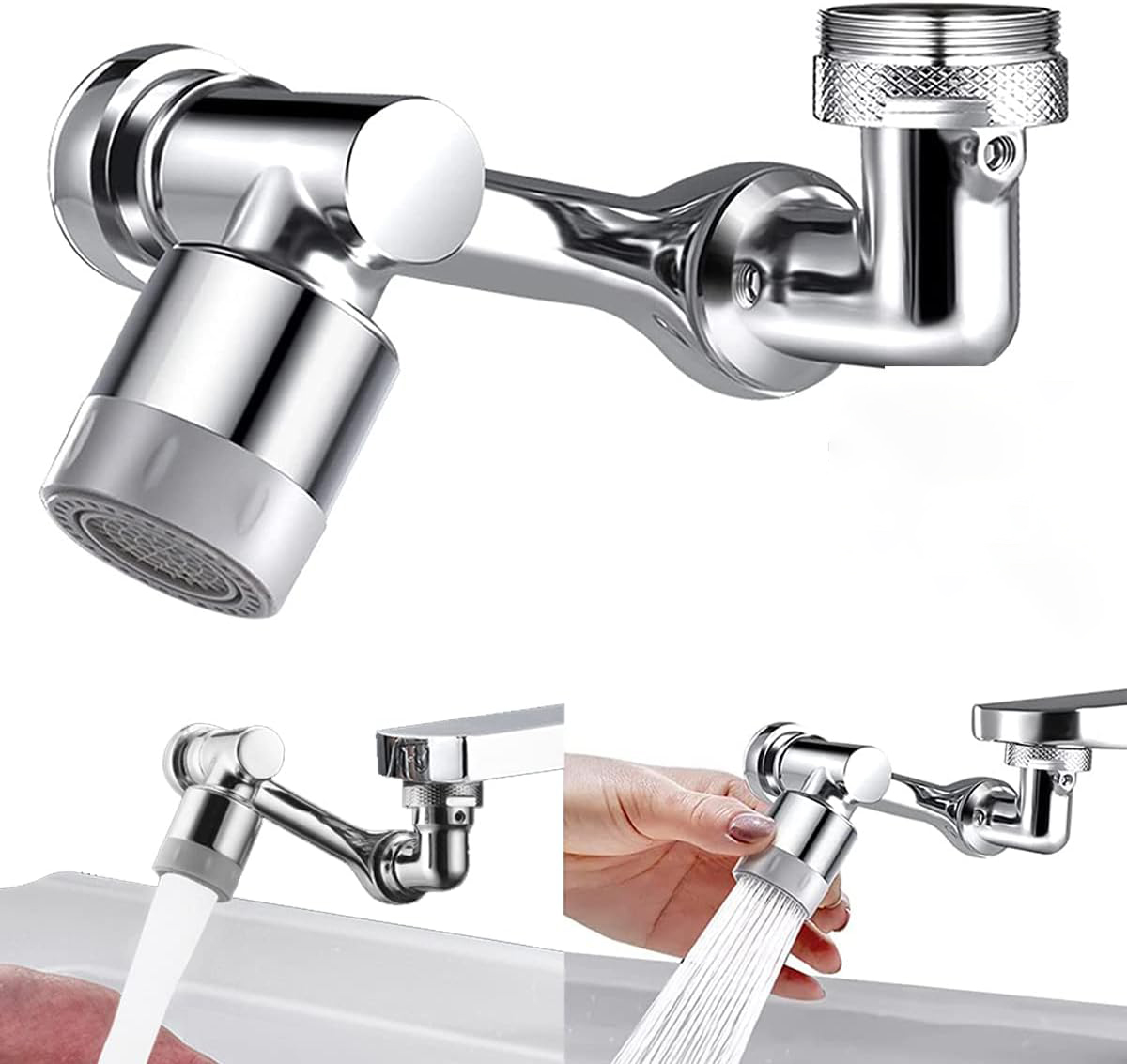 Rotatif à 1080° Robinet d'extension Tête de pulvérisation Buse de robinet d'eau Universel Robinet de salle de bain Extension de l'aérateur adaptateur 2 modes de pulvérisation
