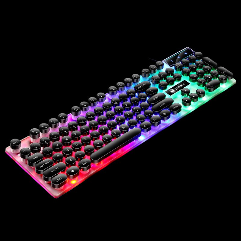 Teclado de ratón Punk impermeable, Combo de teclado Juegos de PC con cable y ratón de 1600DPI, Teclado retroiluminado: Black keyboard