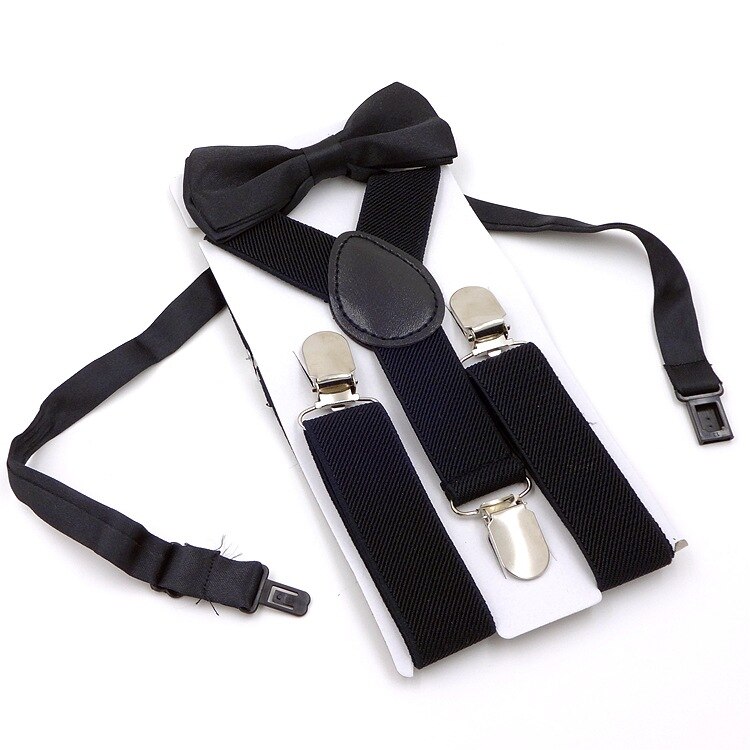 Couleur unie homme ceinture noeud papillon ensemble hommes femmes bretelles Polyester y-back bretelles nœud papillon réglable élastique mariage cravate accessoire
