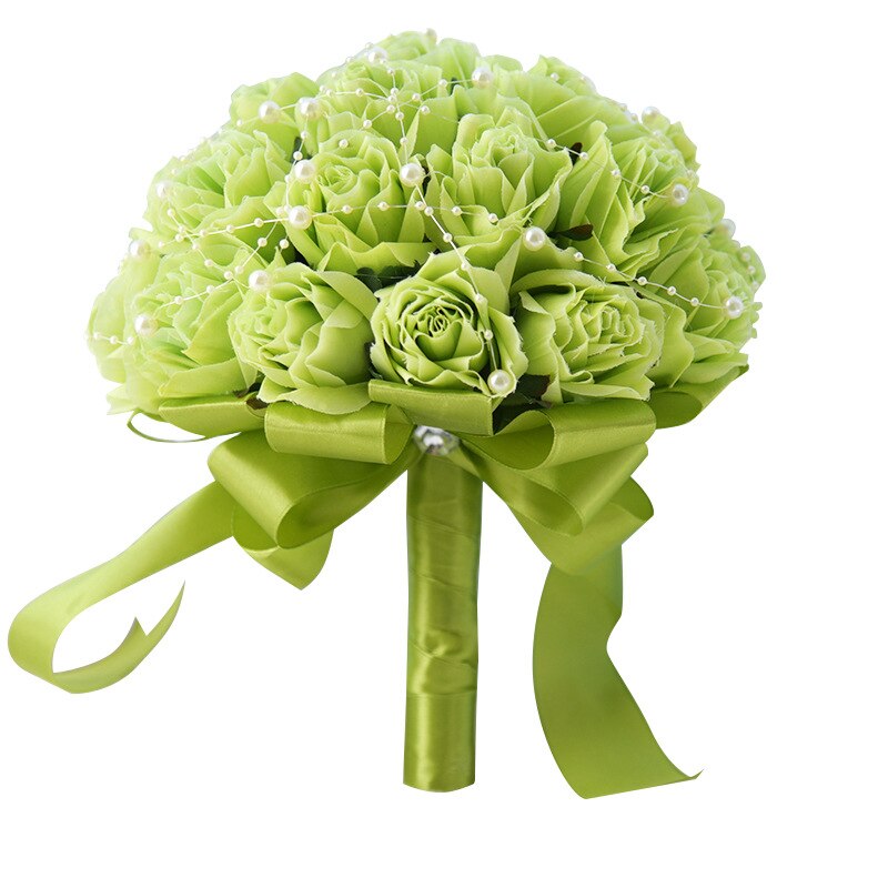 JaneVini Champagne White Bridal Flowers Bride Hand Bouquet Pearls Artificial Groom Flower Bouquet Brooch Mazzi Di Fiori: Green