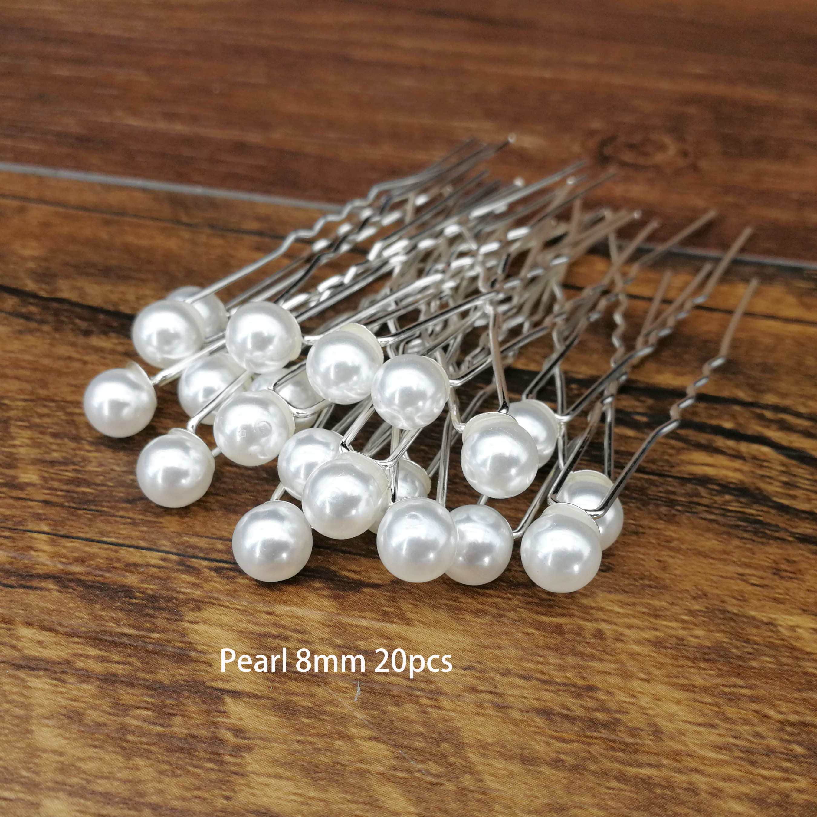 Women Simulated Pearl Hairpin U Shape Metal Barrette Clip Wedding Bridal Hair Accessories Wedding Hairstyle Tools: Pearl 8mm 20pcs