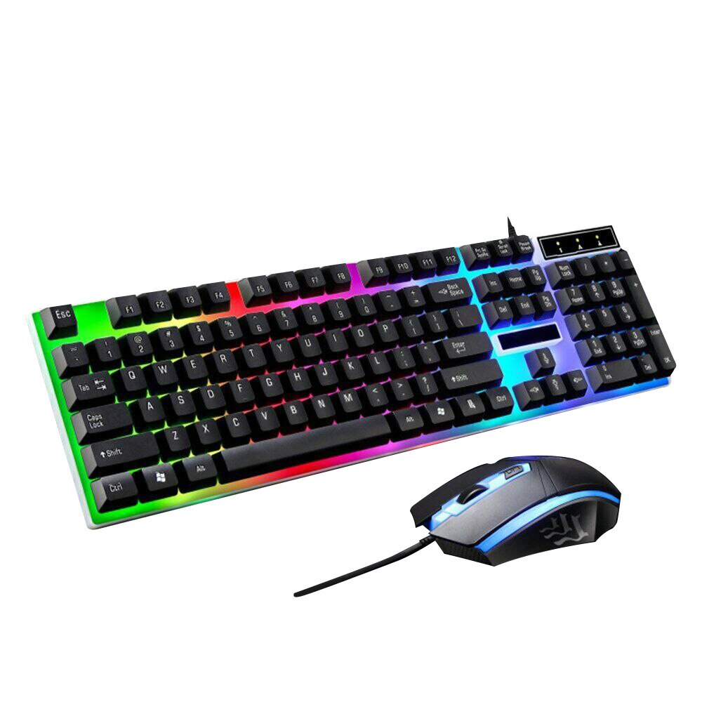 1set Keyboard Mouse Set LED Gaming Keyboard And Mouse Set Wired Keyboard Gamer Illuminated Gaming Keyboard Set For Laptop: Black