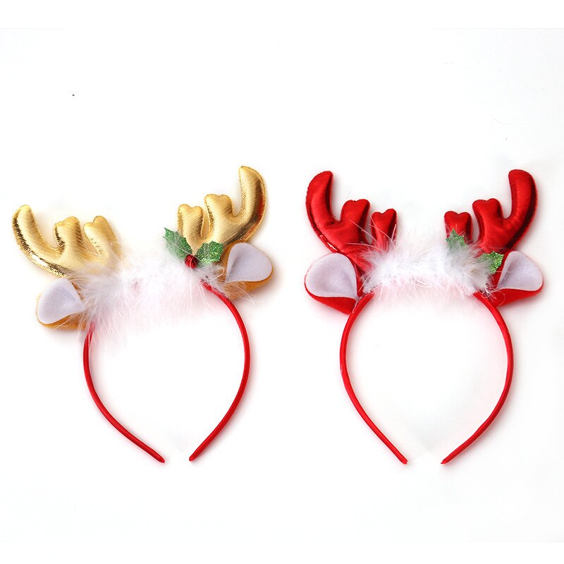 20pcs Funny Cute Red Gold Plush Antler Reindeer Head Buckle Headband Headwear Party Children Adult Navidad Christmas