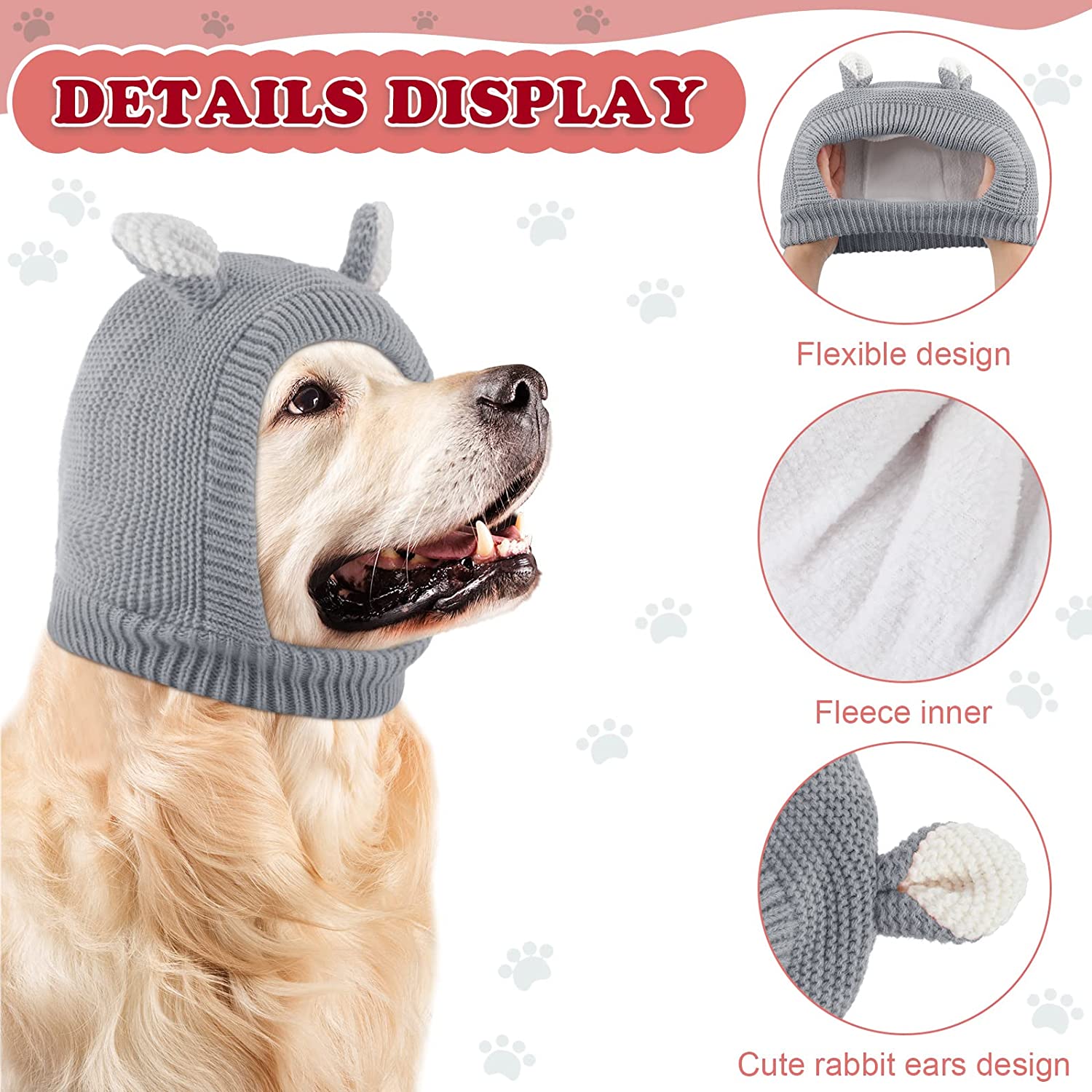Quiet Ears for Dogs, Dog Ear Muffs Noise Protection Knitted Dog Hats Pet Ears Warm Dog Ear Cover Winter Hat Bunny Costume