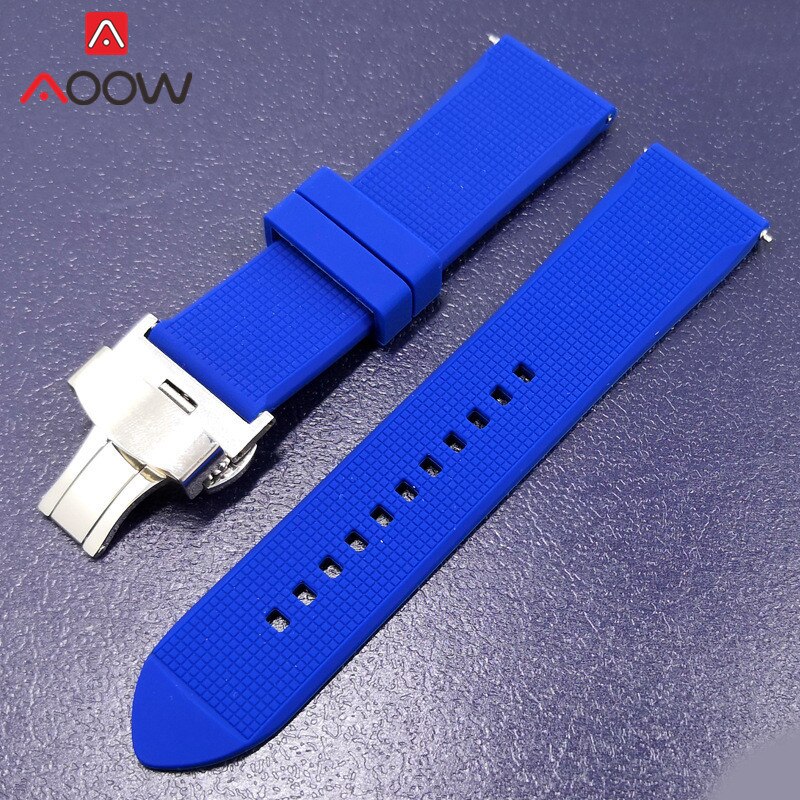 Silikon klokkerem 18mm 20mm 22mm for samsung galaxy watch 42mm 46mm gummi hurtigutløsende sommerfuglspenne armbånd båndreim: Blå / 20mm